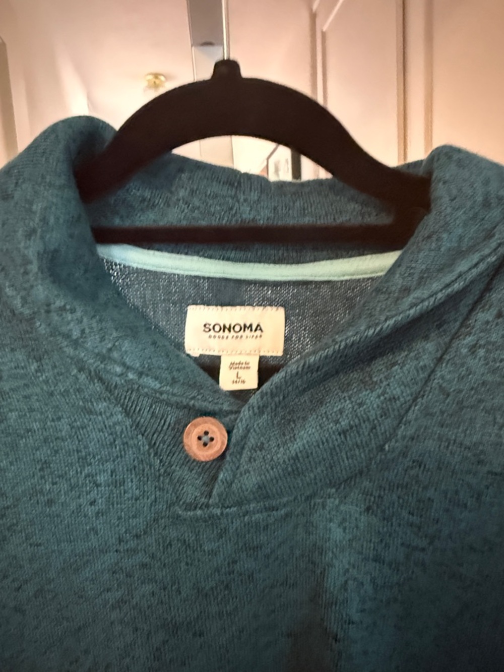 Sonoma Teal Crewneck Sweater with Button Collar - Picture 5 of 6